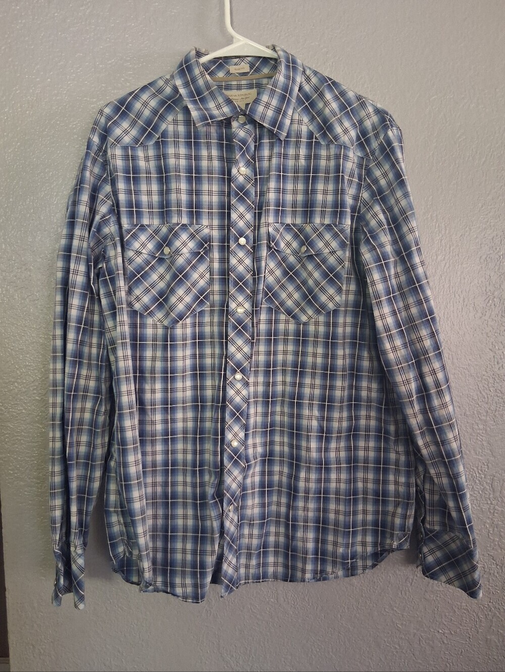 Banana Republic Plaid Western Cowboy Pearl Snap Button Down Slim Fit Shirt L